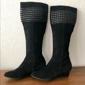 CALVIN KLEIN BRIGIT Women’s Tall Black Suede Boots w/Silver Accents. Sz 6m.